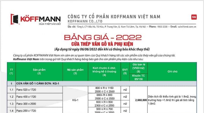 Bảng báo giá cửa thép vân gỗ Koffmann tại TP.HCM mới nhất 2023